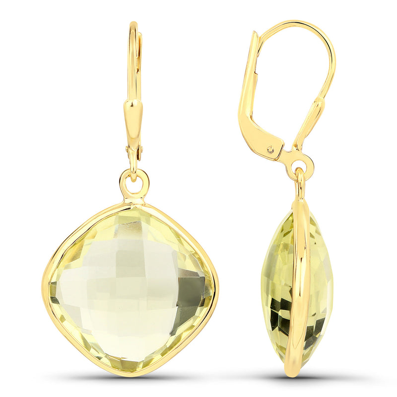 14K Yellow Gold Plated 21.40 Carat Genuine Lemon Quartz .925 Sterling Silver Earrings