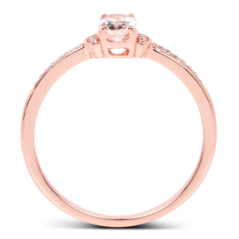 0.49 Carat Genuine Morganite and White Diamond 14K Rose Gold Ring