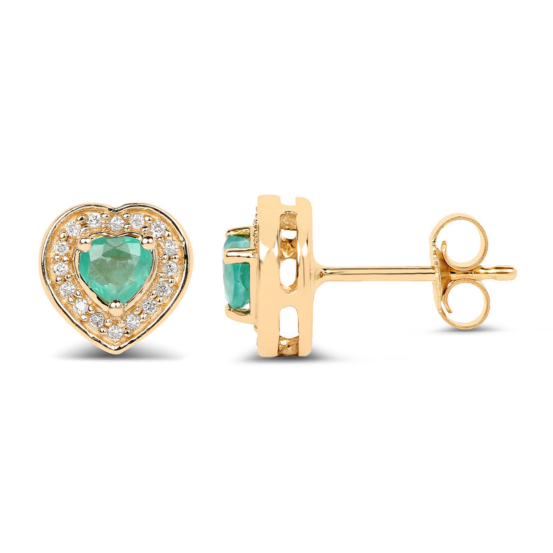 0.60 Carat Genuine Zambian Emerald and White Diamond 14K Yellow Gold Earrings