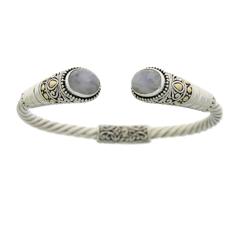 Moonstone Bangle Bracelet Sterling Silver 18KT Gold