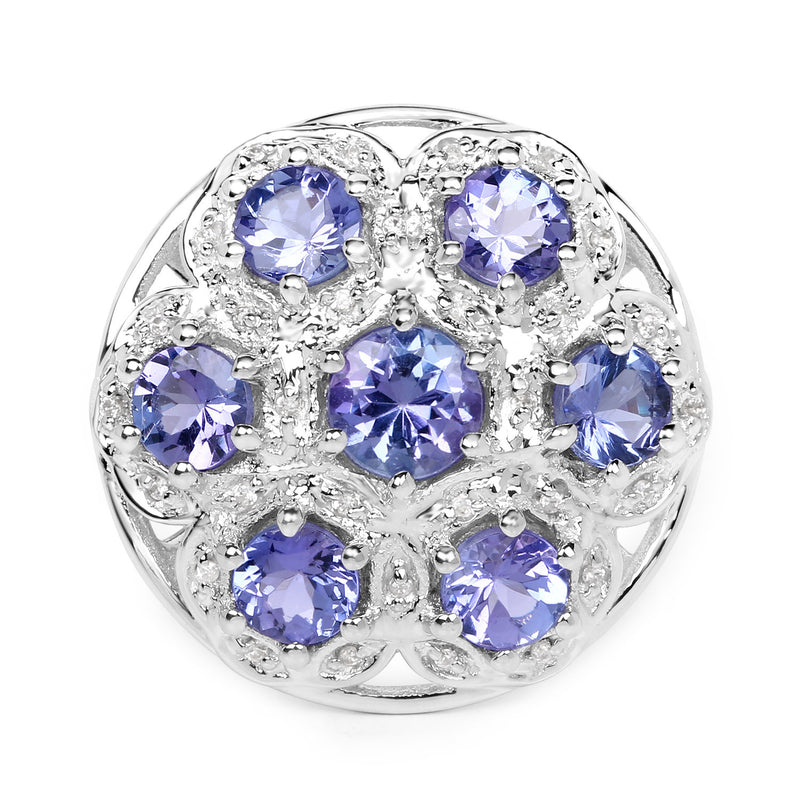 2.00 Carat Genuine Tanzanite and White Zircon .925 Sterling Silver Ring