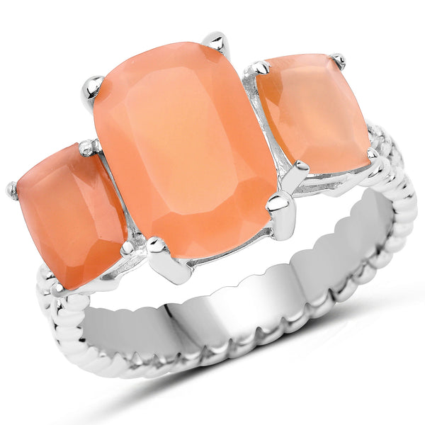 4.90 Carat Genuine Peach Moonstone .925 Sterling Silver Ring