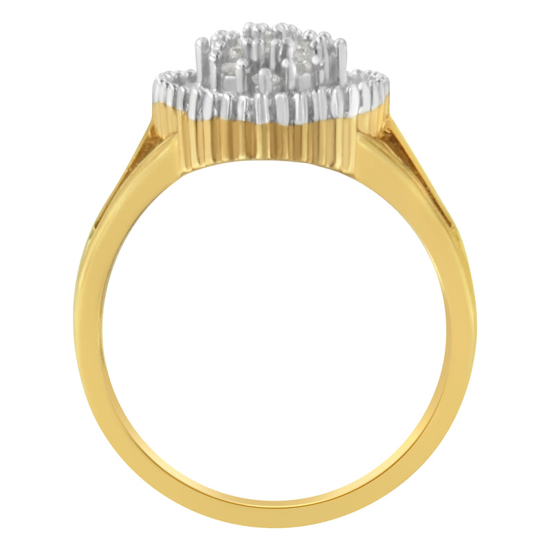 10K Yellow Gold 1/2 Cttw Baguette & Round Diamond Marquise-Shaped Cluster Halo Ring (I-J Color, I3 Clarity) - Size 6