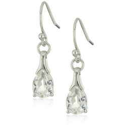 925 Sterling Silver Women  Dangle Earring White Topaz Pear