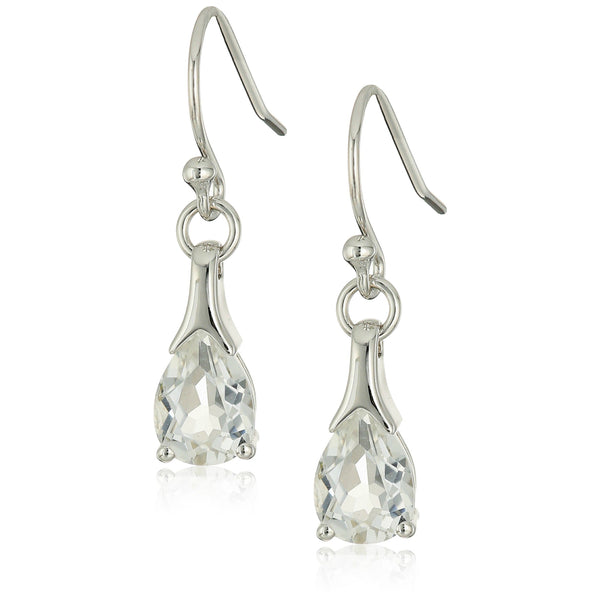 925 Sterling Silver Women  Dangle Earring White Topaz Pear