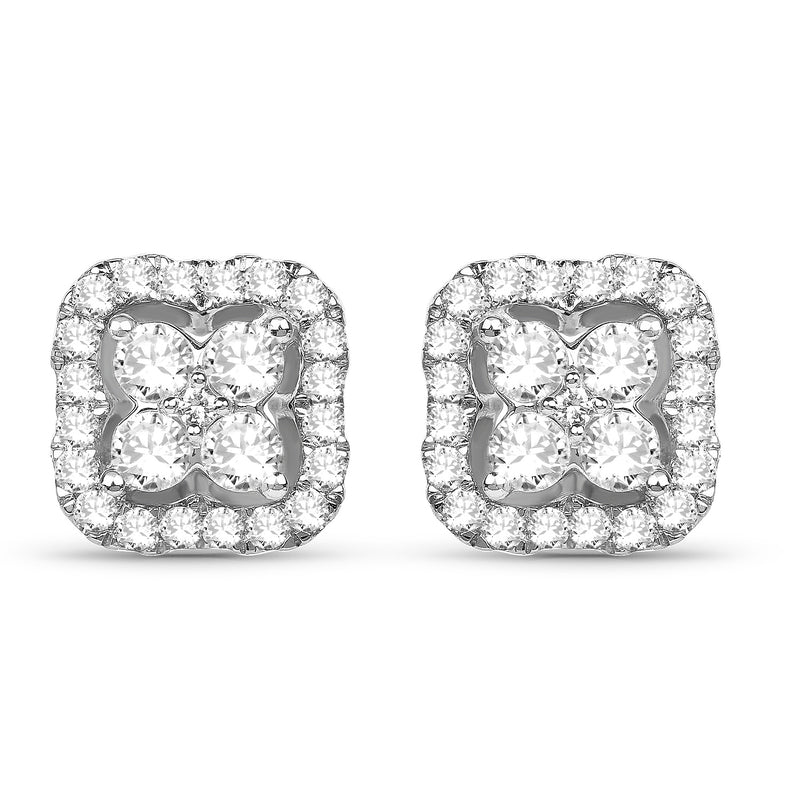 0.99 Carat Genuine White Diamond 14K White Gold Earrings (E-F-G Color, SI Clarity)