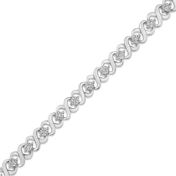 .925 Sterling Silver 1/6 Cttw Miracle Set Diamond Infinity Link and Station Tennis Bracelet (I-J Color, I3 Clarity) - 7.25 " Inches