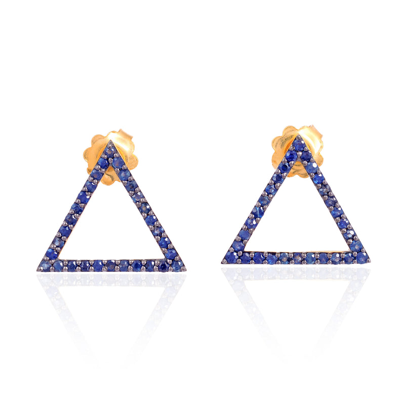 Sapphire 925 Sterling Silver Triangle Shape Stud Earrings Handmade Jewelry