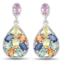 3.96 Carat Genuine Multi Sapphire .925 Sterling Silver Earrings