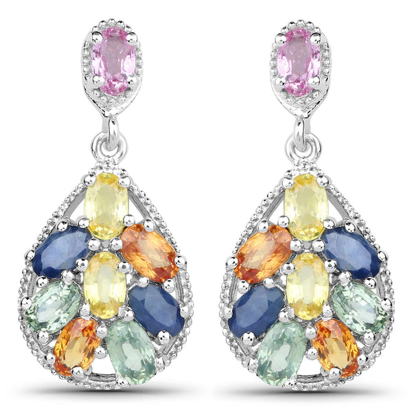 3.96 Carat Genuine Multi Sapphire .925 Sterling Silver Earrings