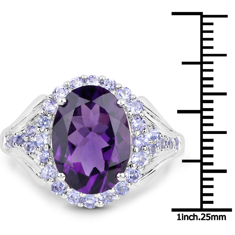 5.90 Carat Genuine Amethyst and Tanzanite .925 Sterling Silver Ring