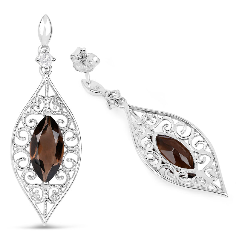 5.09 Carat Genuine Smoky Quartz And White Topaz .925 Sterling Silver Earrings