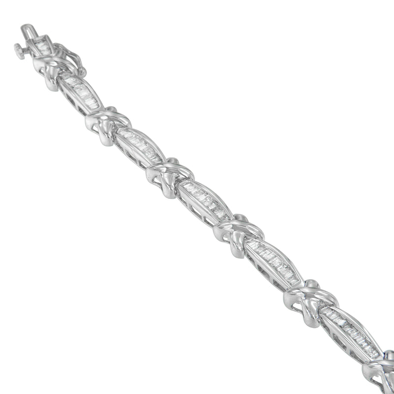 14K White Gold Baguette-Cut Diamond X-Link Bracelet (2.00 cttw, H-I Color, I1-I2 Clarity)