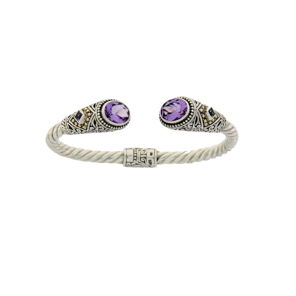 Amethyst Bangle Bracelet Sterling Silver 18KT Gold