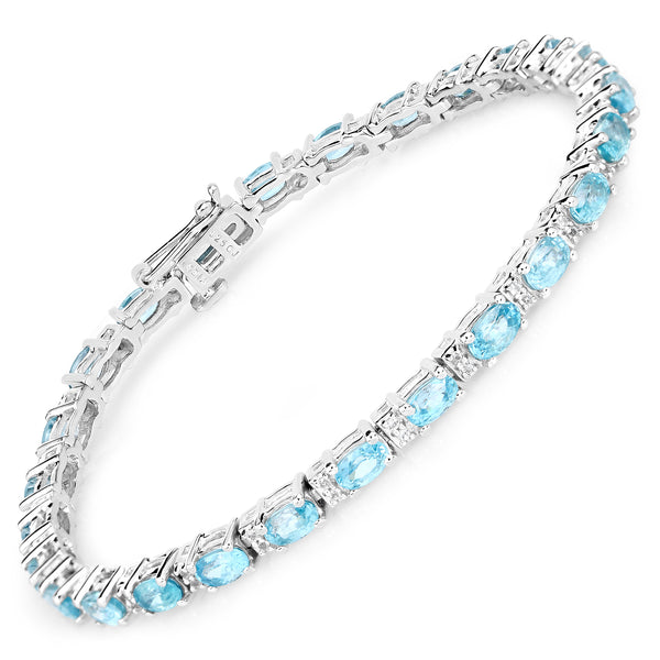 8.84 Carat Genuine Blue Zircon and Topaz White .925 Sterling Silver Bracelet