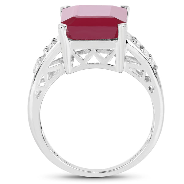 7.26 Carat Glass Filled Ruby and White Topaz .925 Sterling Silver Ring