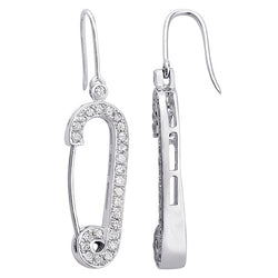 0.89ct Diamond 18k Gold Safety Pin Style Hook Earrings Sterling Silver Jewelry
