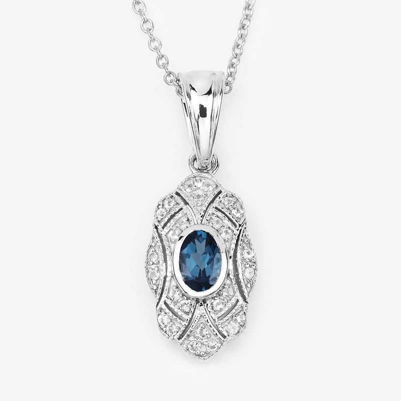 0.66 Carat Genuine London Blue Topaz and White Topaz .925 Sterling Silver Pendant