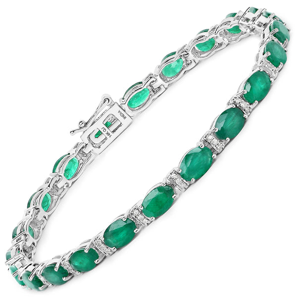 9.94 Carat Genuine Zambian Emerald and White Diamond 14K White Gold Bracelet