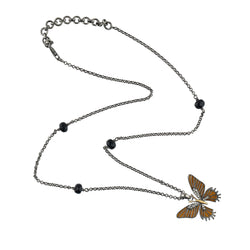 3.3ct Black Onyx & Diamond Butterfly Princess Necklace 925 Silver Jewelry