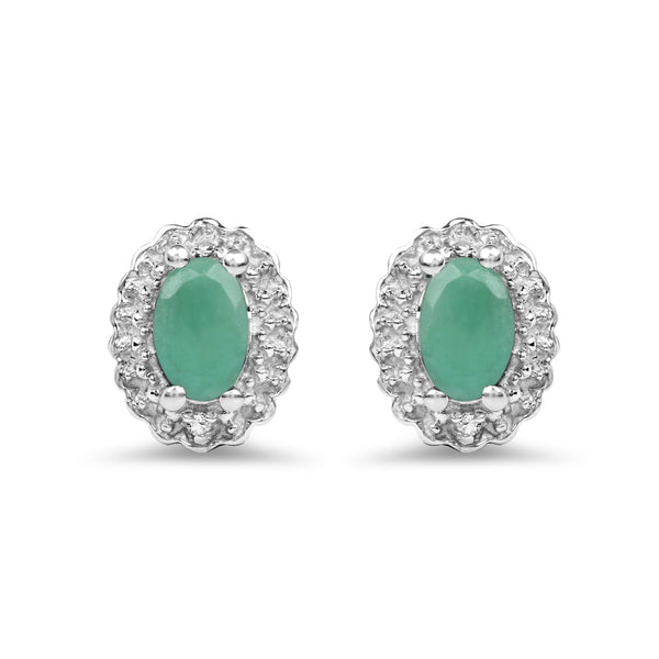 0.86 Carat Genuine Emerald & White Topaz .925 Sterling Silver Earrings