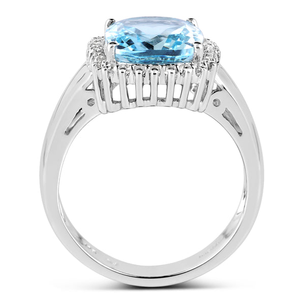 4.38 Carat Genuine Blue Topaz and White Topaz .925 Sterling Silver Ring