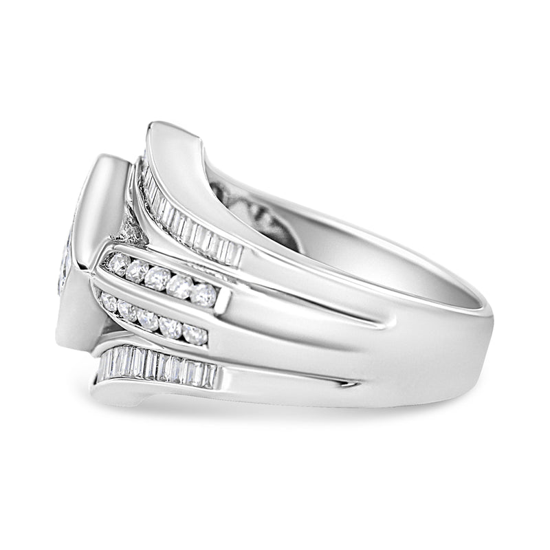 14K White Gold 1 3/4 Cttw Round Princess and Baguette Cut Diamond Ring (G-H Color SI1-SI2 Clarity)