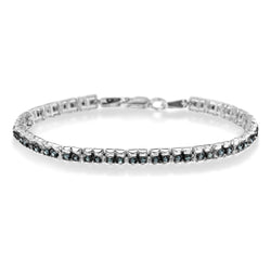 Black Rhodium over .925 Sterling Silver 1.0 Cttw Rose Cut Diamond Double-Link 7" Tennis Bracelet (Blue Color, I1-I2 Clarity)