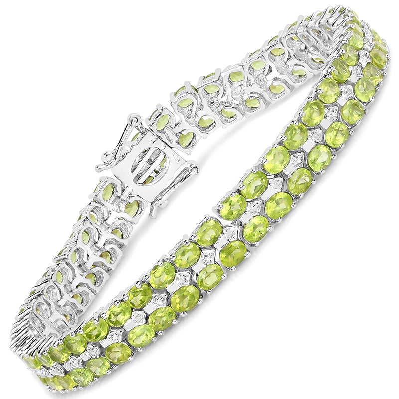 15.42 Carat Genuine Peridot and White Diamond .925 Sterling Silver Bracelet