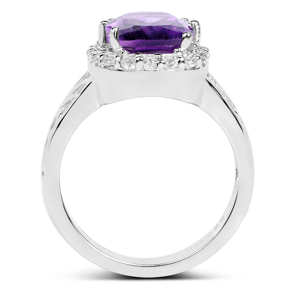 4.04 Carat Genuine  Amethyst and White Topaz .925 Sterling Silver Ring