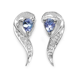 0.29 Carat Genuine Tanzanite & White Diamond .925 Sterling Silver Earrings