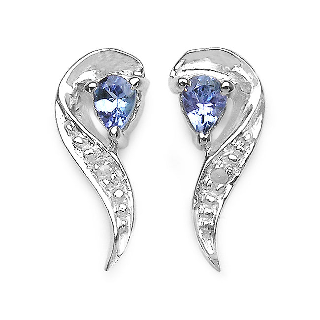 0.29 Carat Genuine Tanzanite & White Diamond .925 Sterling Silver Earrings