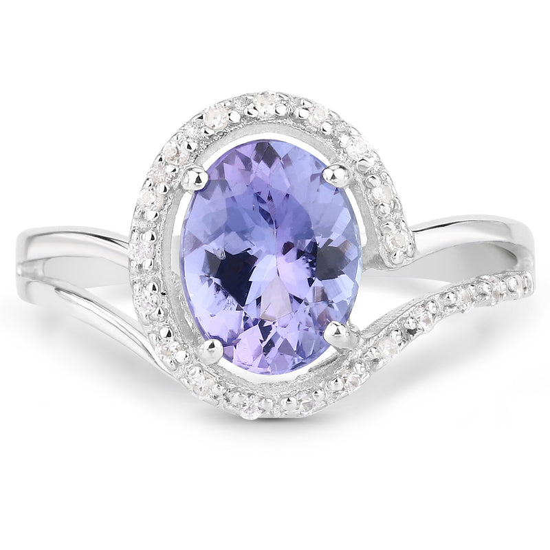 1.82 Carat Genuine Tanzanite and White Zircon .925 Sterling Silver Ring