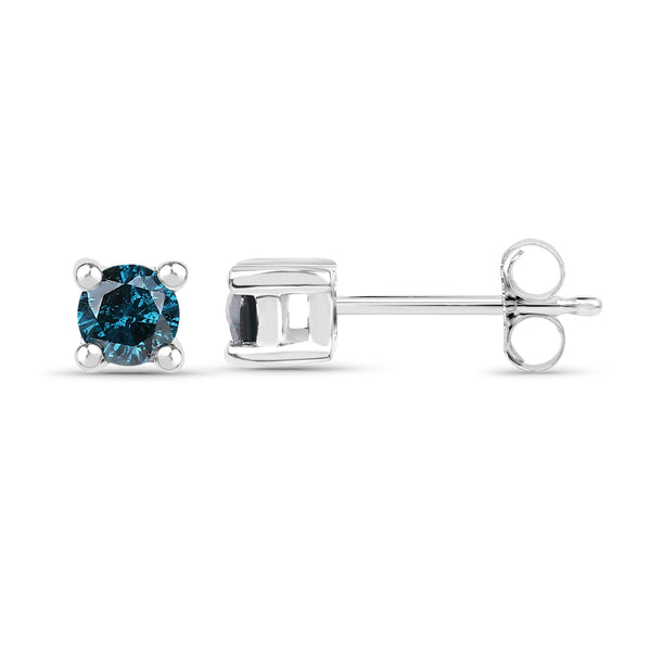 0.20 Carat Genuine Blue Diamond .925 Sterling Silver Earrings