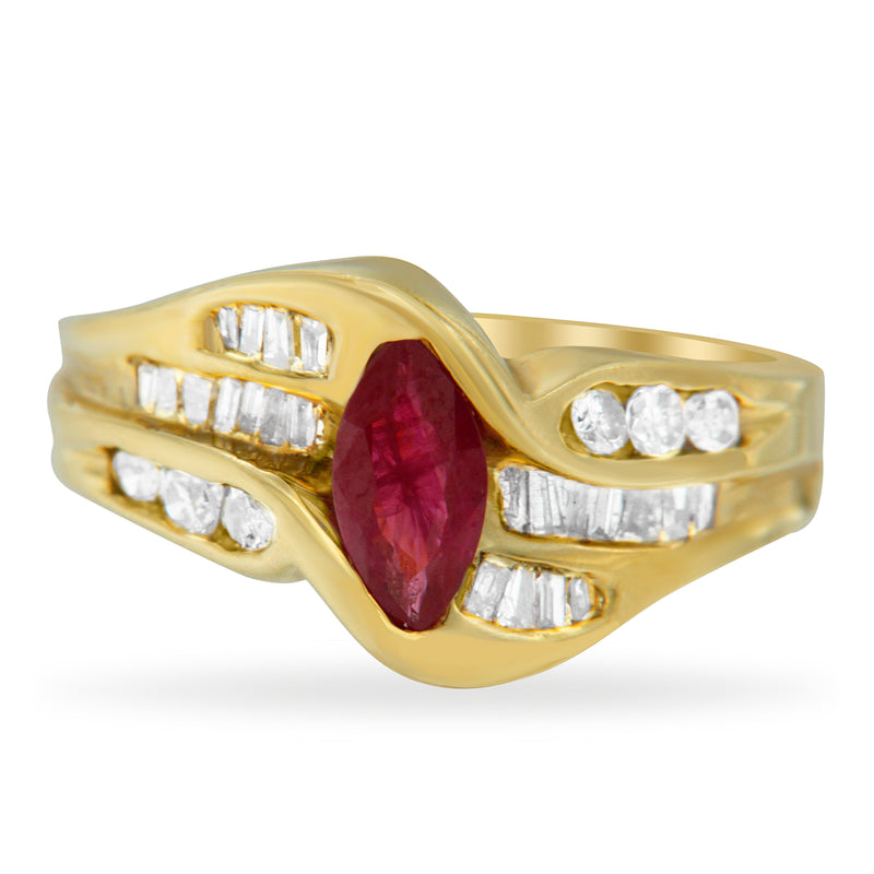 10K Yellow Gold 7/8ct TDW Diamond and Ruby Bypass Ring (I-J I2-I3)