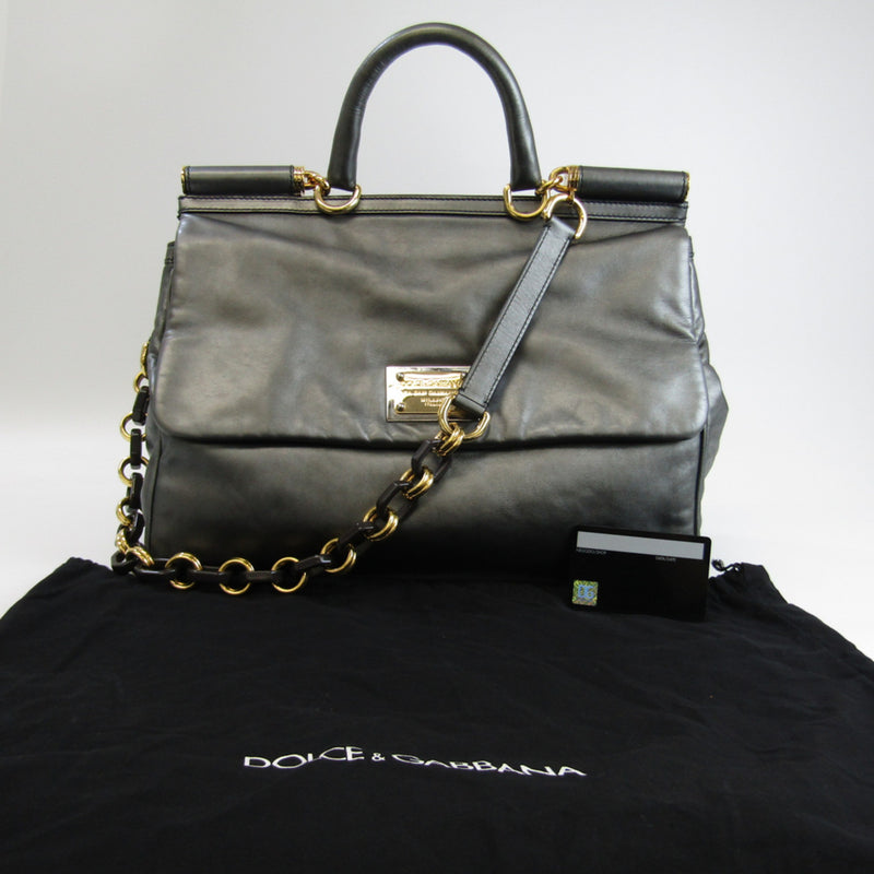 Dolce & Gabbana Sicily Womens Leather HandbagShoulder Bag Silver