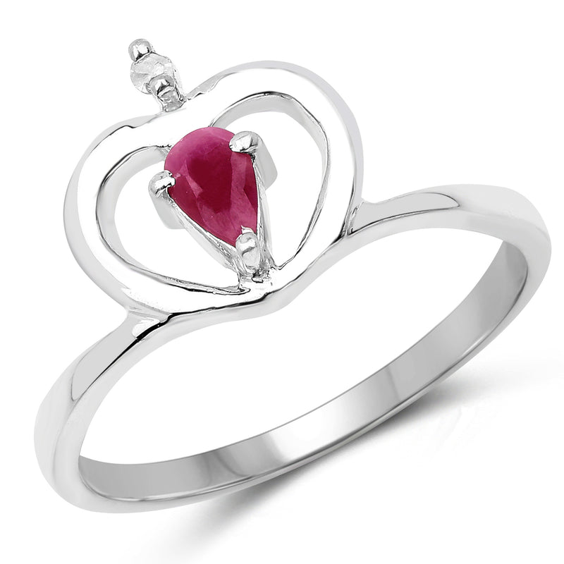 0.27 Carat Genuine Ruby & White Diamond .925 Sterling Silver Ring