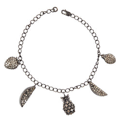 1.49ct Pave Diamond 925 Sterling Silver Fruits Charm Bracelet Jewelry