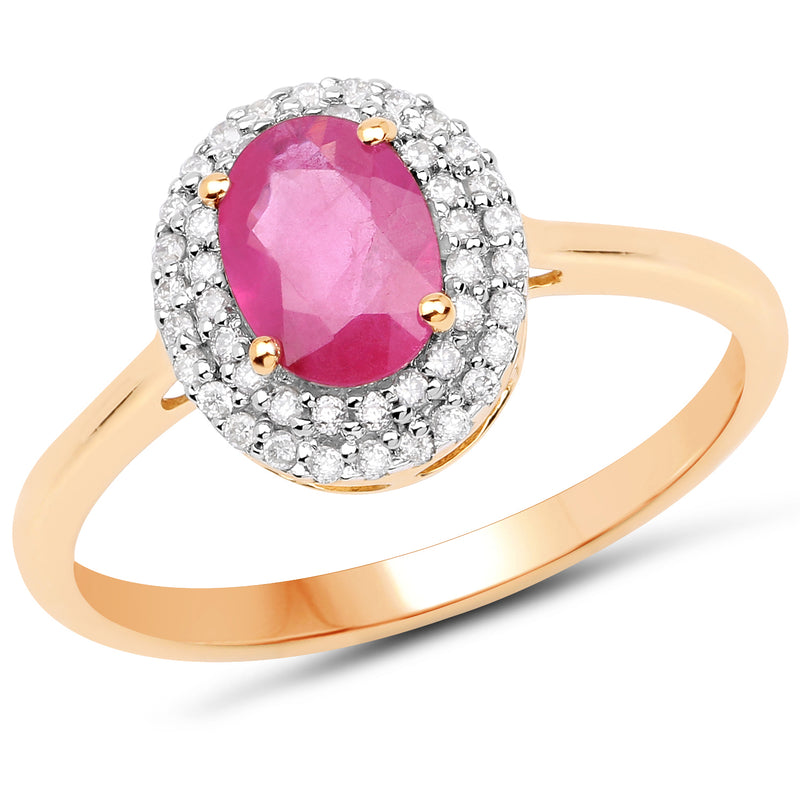 1.13 Carat Genuine Ruby and White Diamond 14K Yellow Gold Ring