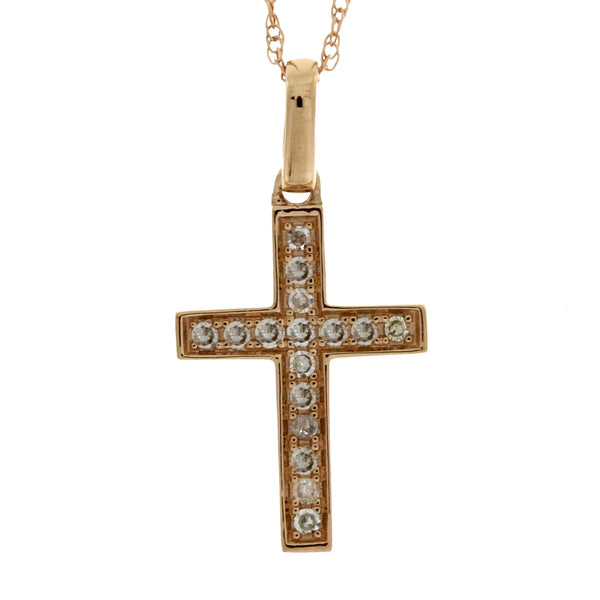 .12ct Diamond Cross Religious Pendant 14KT Rose Gold