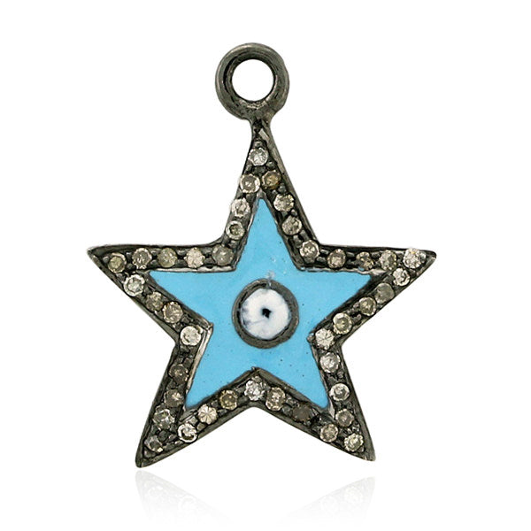 Pave Diamond 925 Sterling Silver Star Charm Pendant Enamel Jewelry