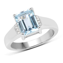 2.64 Carat Genuine Blue Topaz and White Topaz .925 Sterling Silver Ring