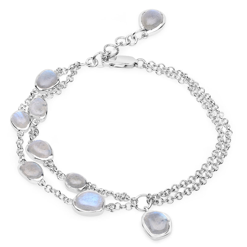 7.68 Carat Genuine Labradorite .925 Sterling Silver Bracelet