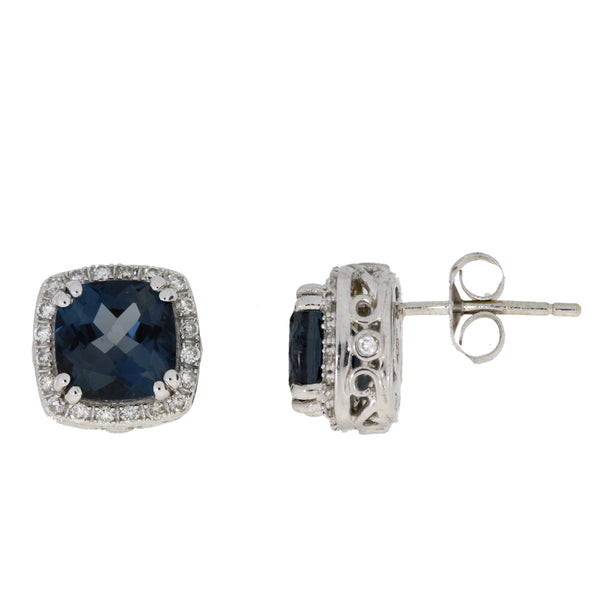 London Blue Topaz Diamond Stud Earrings 14KT White Gold