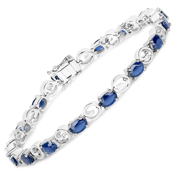 7.68 Carat Genuine Blue Sapphire .925 Sterling Silver Bracelet