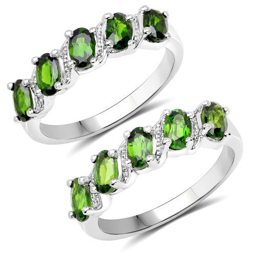 1.10 Carat Genuine Chrome Diopside .925 Sterling Silver Ring