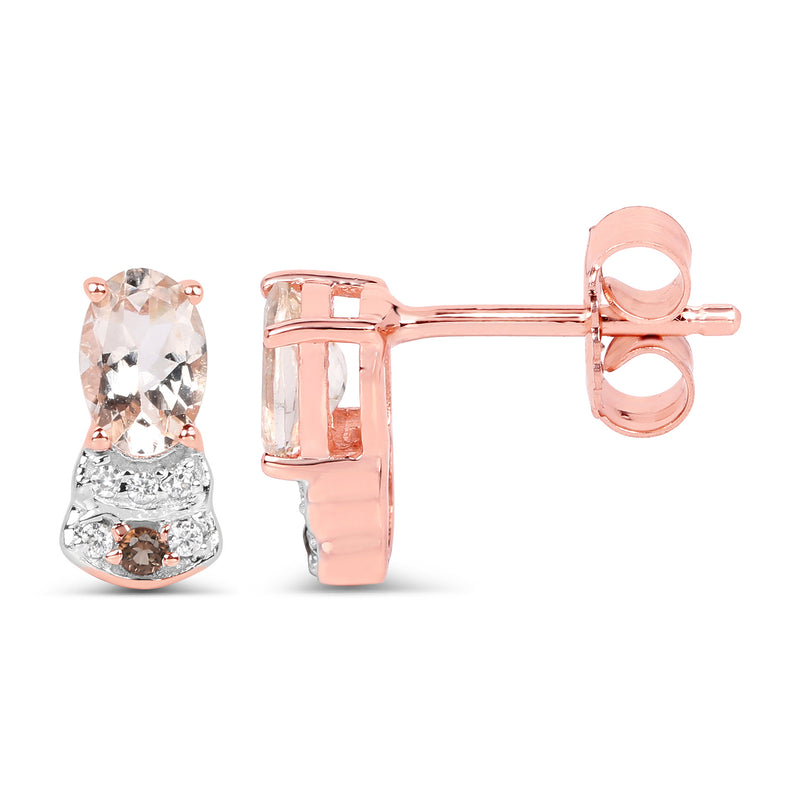 18K Rose Gold Plated 0.95 Carat Genuine Morganite, Smoky Quartz and White Zircon .925 Sterling Silver Earrings