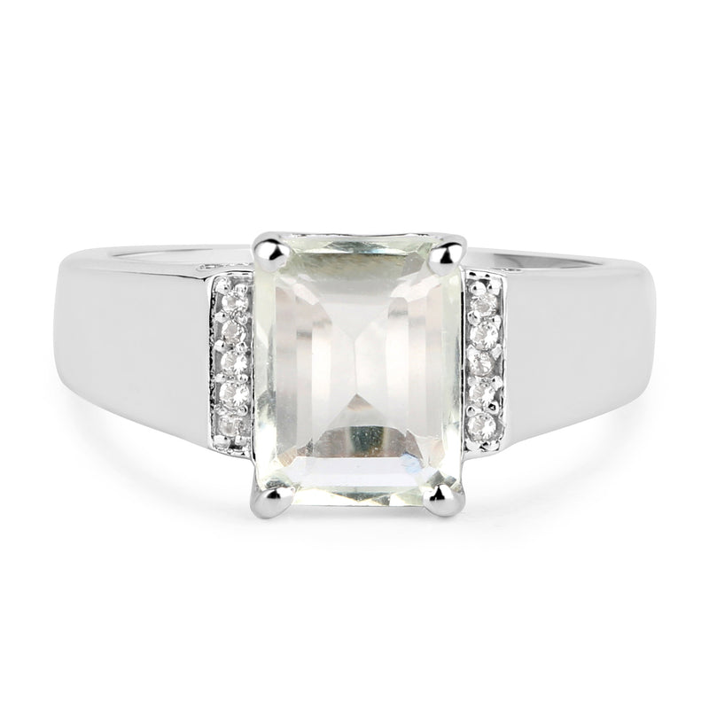 2.25 Carat Genuine Green Amethyst and White Topaz .925 Sterling Silver Ring