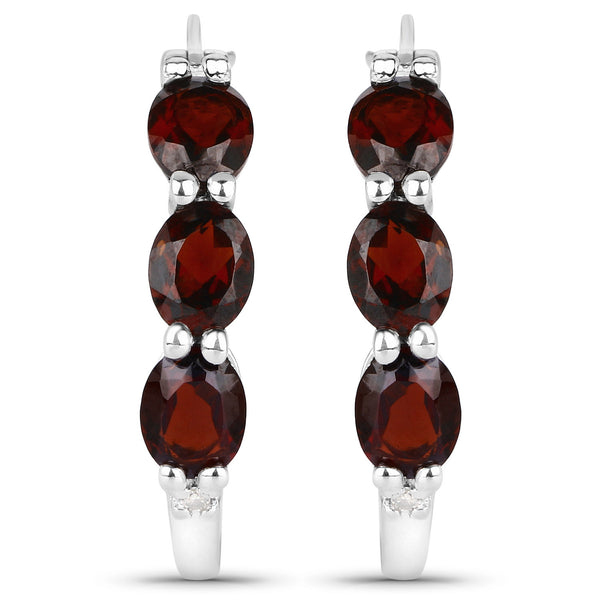 2.71 Carat Genuine Garnet and White Diamond .925 Sterling Silver Earrings