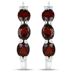 2.71 Carat Genuine Garnet and White Diamond .925 Sterling Silver Earrings